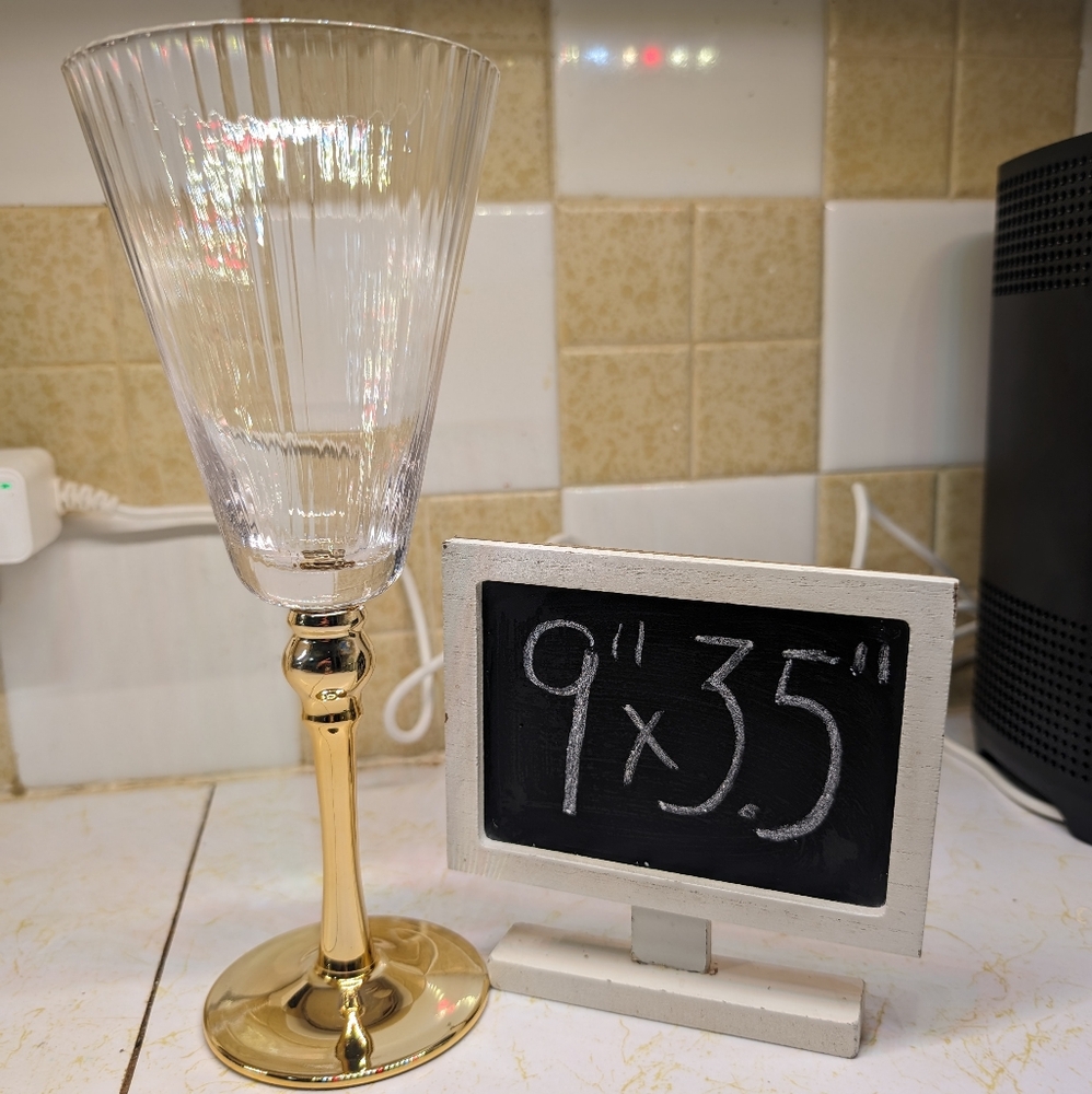 Contemporary NWOT clear/gold crystal 9" textured wine glass/ goblet - Picture 5 of 5